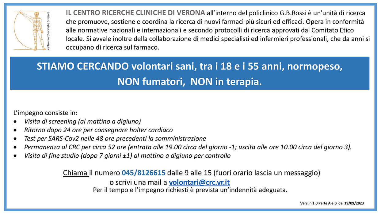 ricerca volontari sani per arruolamento studio clinico